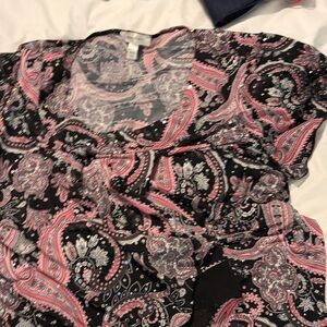 Dressbarn Pink and Black Paisley Top